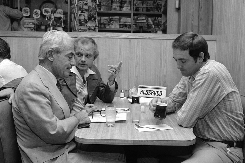 Marvin Miller meets with Joe Niekro and Nolan Ryan in 1980. Photo credit: AP
